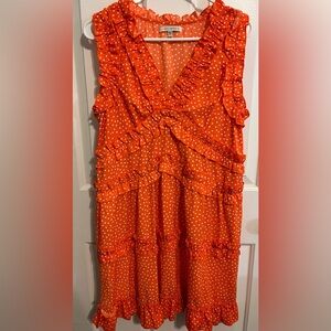 Tash & Sophie - Orange Polka Dot Ruffle Sleeveless Dress NWT Large
